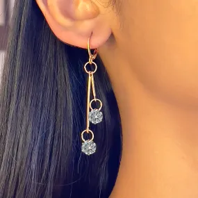 Circular White Crystal Diamante Stud Rose Gold-Toned Hoop Drop Earrings