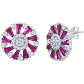 Classic Women's Earrings - Ruby Baguette White CZ Circle Post Back Closure | D-8145
