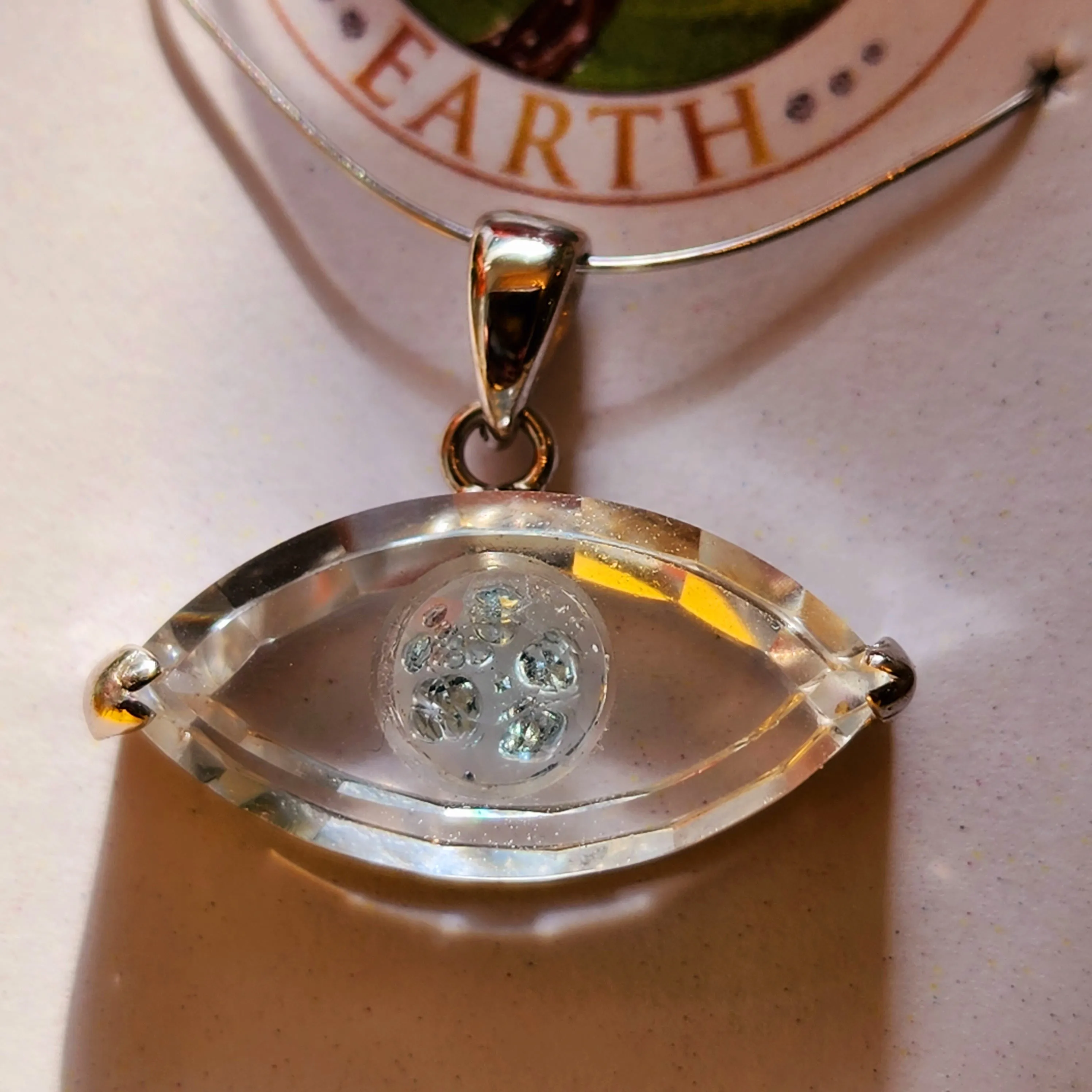 Clear Quartz Evil Eye with Blue Topaz Inlay Pendant .925 Silver for Protection and Manifesting
