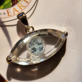 Clear Quartz Evil Eye with Blue Topaz Inlay Pendant .925 Silver for Protection and Manifesting