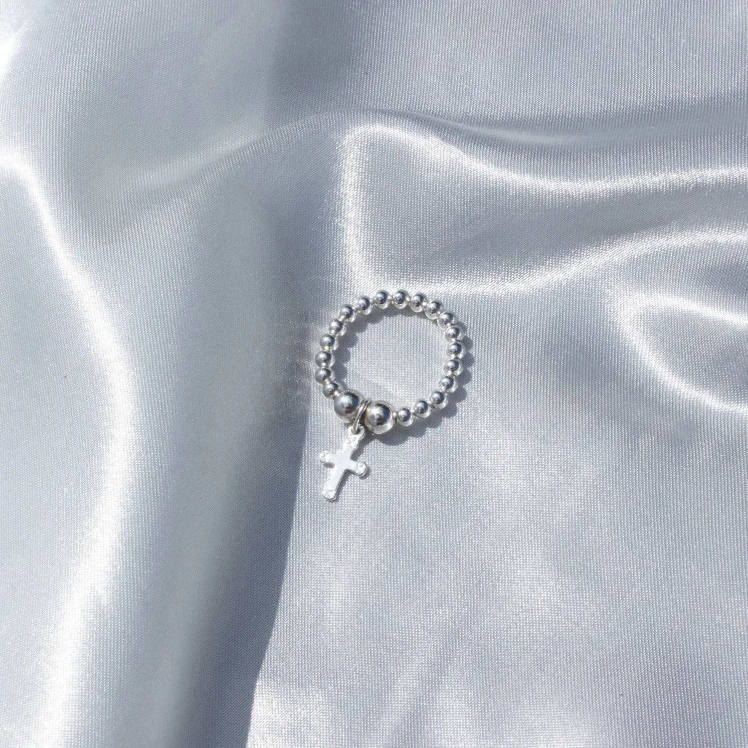 Cross on Silver Ball Bead Ring