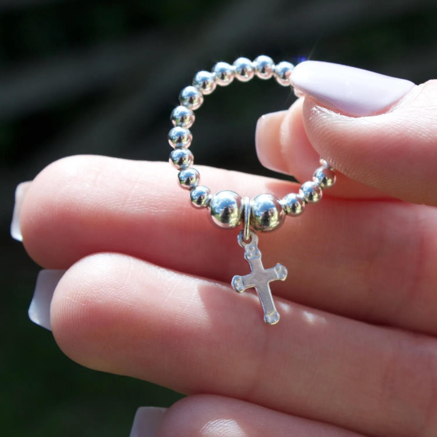 Cross on Silver Ball Bead Ring