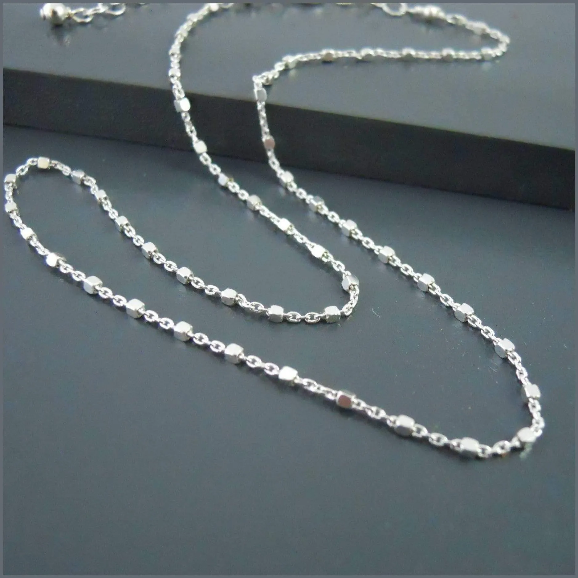 Dainty Sterling Silver Tiny Squares Chain Choker Necklace for Women