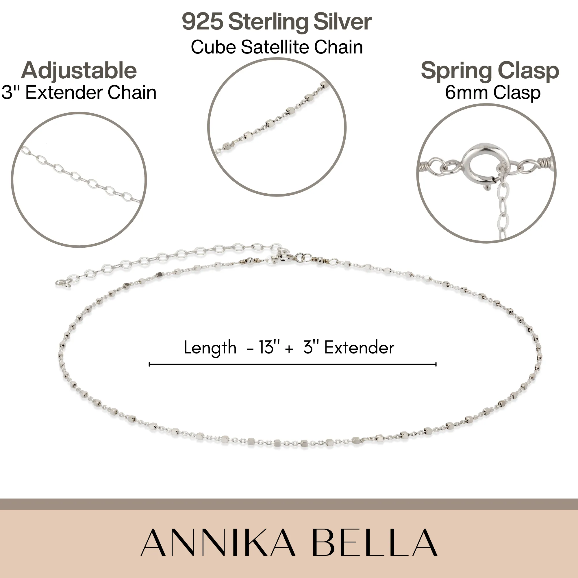 Dainty Sterling Silver Tiny Squares Chain Choker Necklace for Women