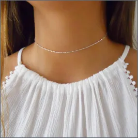 Dainty Sterling Silver Tiny Squares Chain Choker Necklace for Women