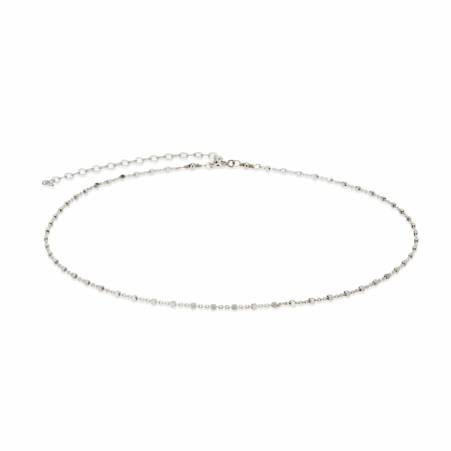 Dainty Sterling Silver Tiny Squares Chain Choker Necklace for Women
