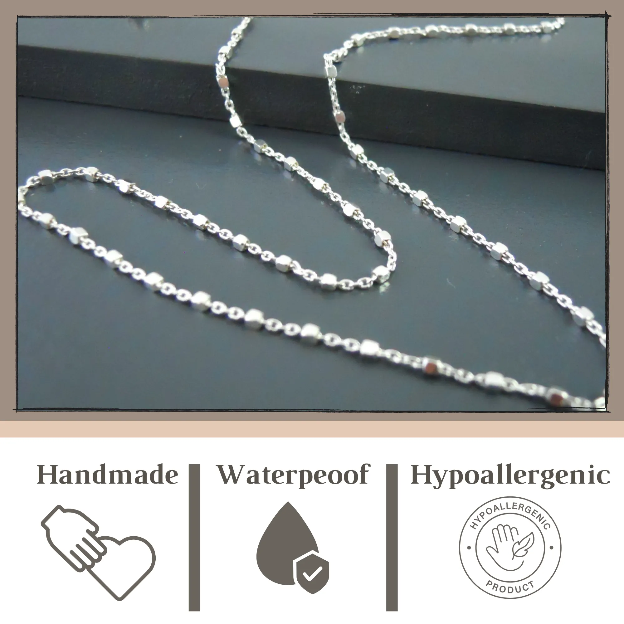 Dainty Sterling Silver Tiny Squares Chain Choker Necklace for Women