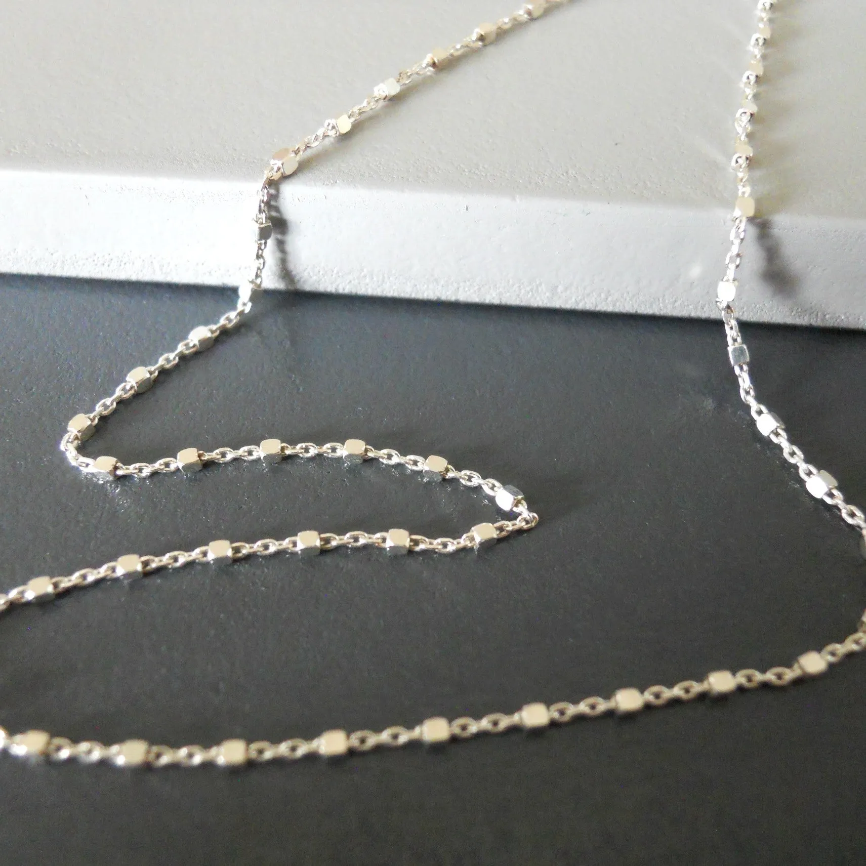 Dainty Sterling Silver Tiny Squares Chain Choker Necklace for Women