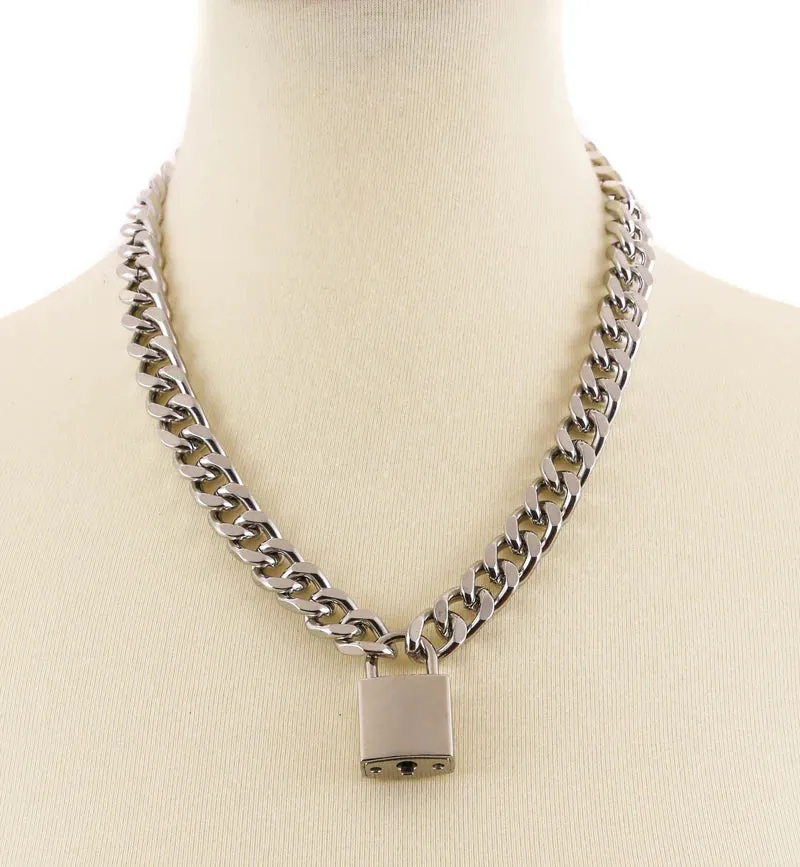 Diamond Chain Square Lock Choker w/ Keys