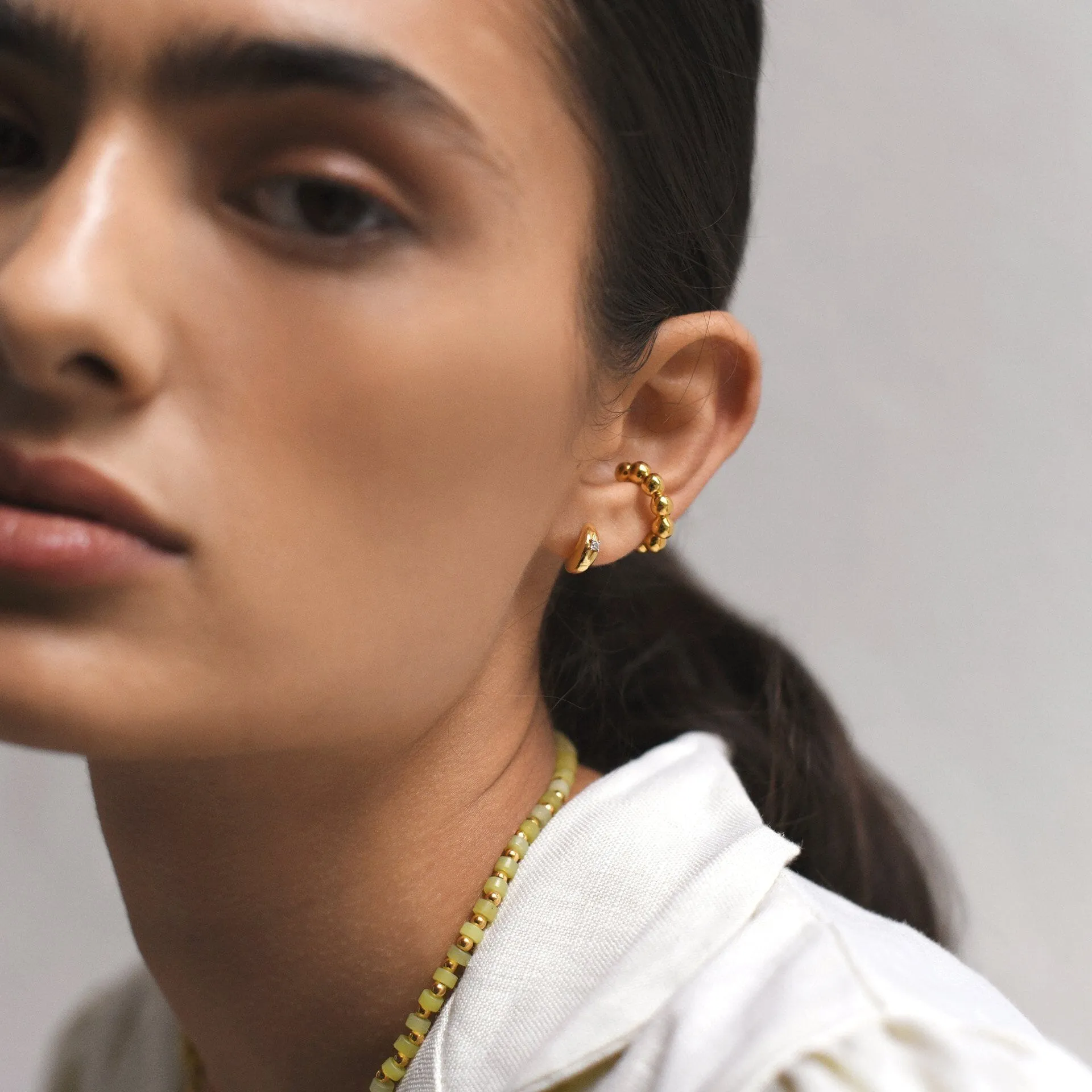 Dome Single Stone Mini Hoop Earrings | 18k Gold Vermeil/Cubic Zirconia