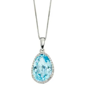 Elements Gold Irregular-Shaped Topaz and Diamond Pendant - Blue/Silver