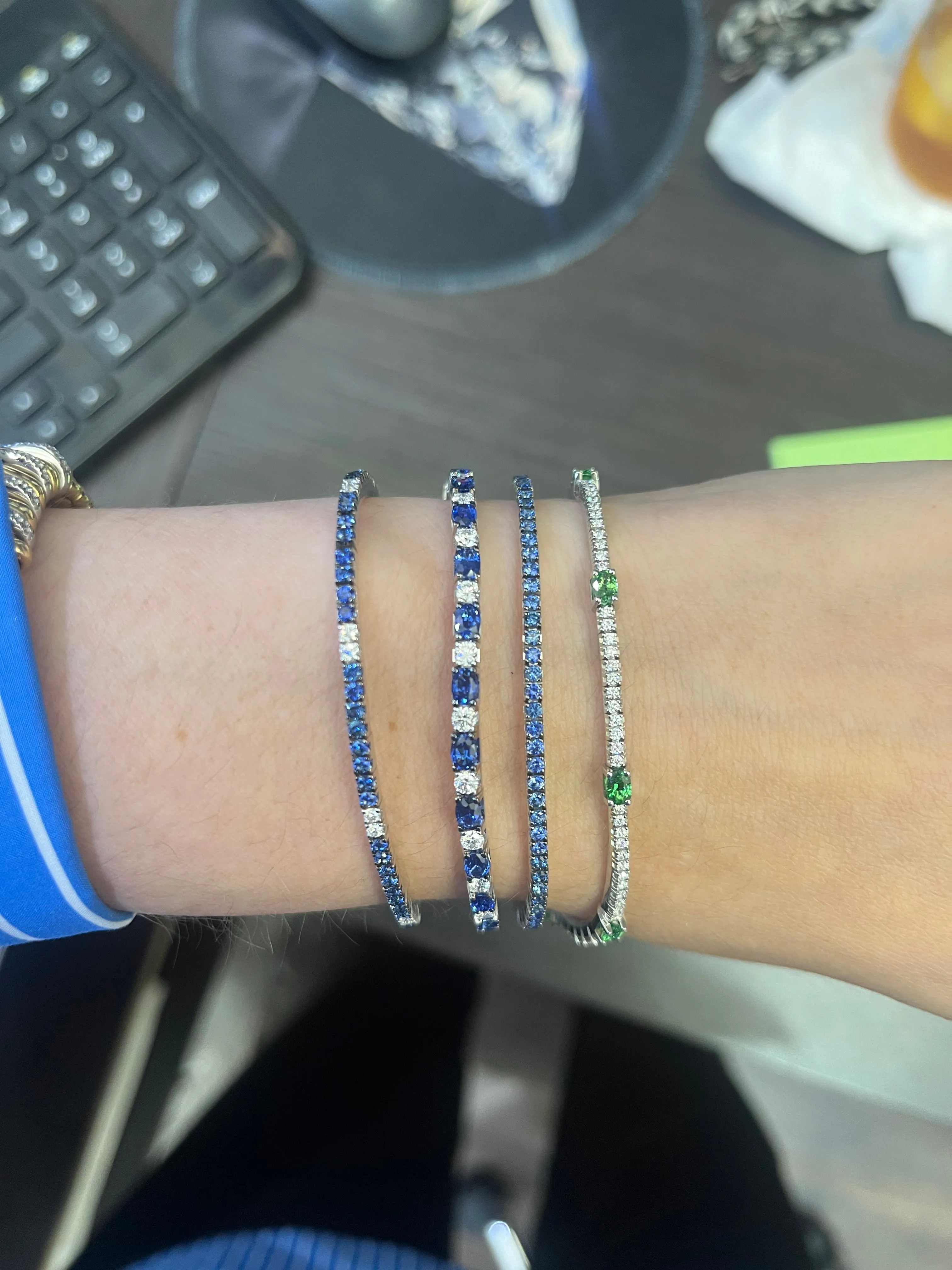 Ex-Tensible™ round diamond & Blue Sapphire Stretch Tennis Bracelet