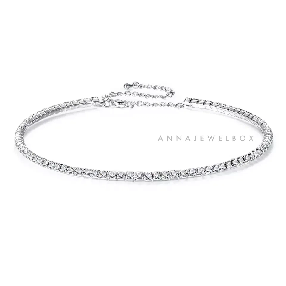 Flexible Diamante Silver Choker Necklace