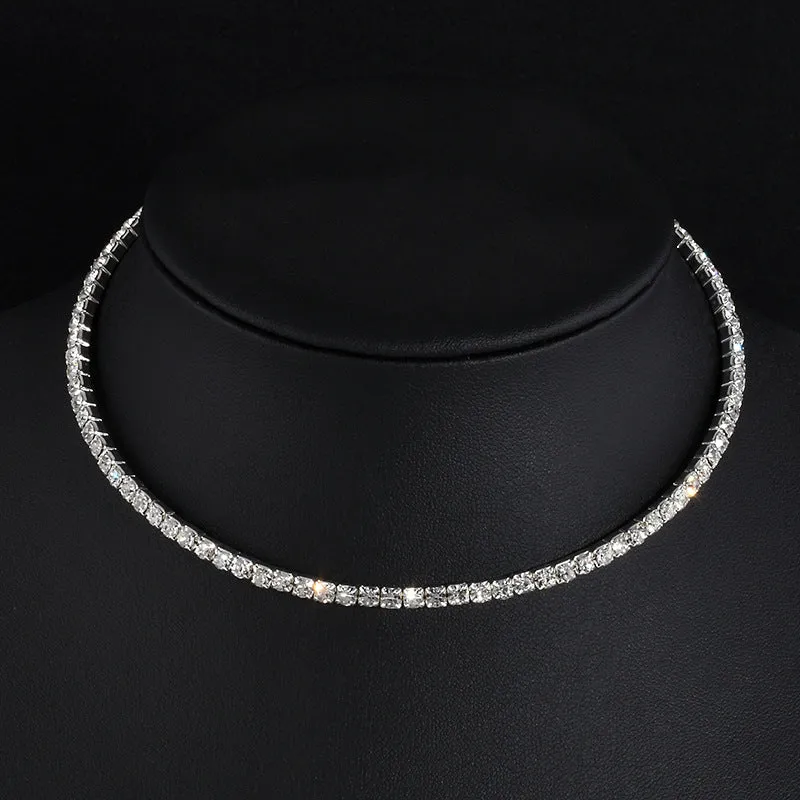 Flexible Diamante Silver Choker Necklace