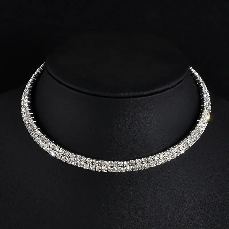 Flexible Diamante Silver Choker Necklace
