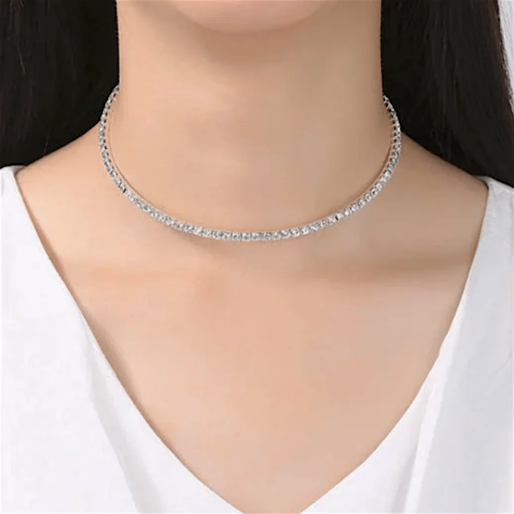 Flexible Diamante Silver Choker Necklace