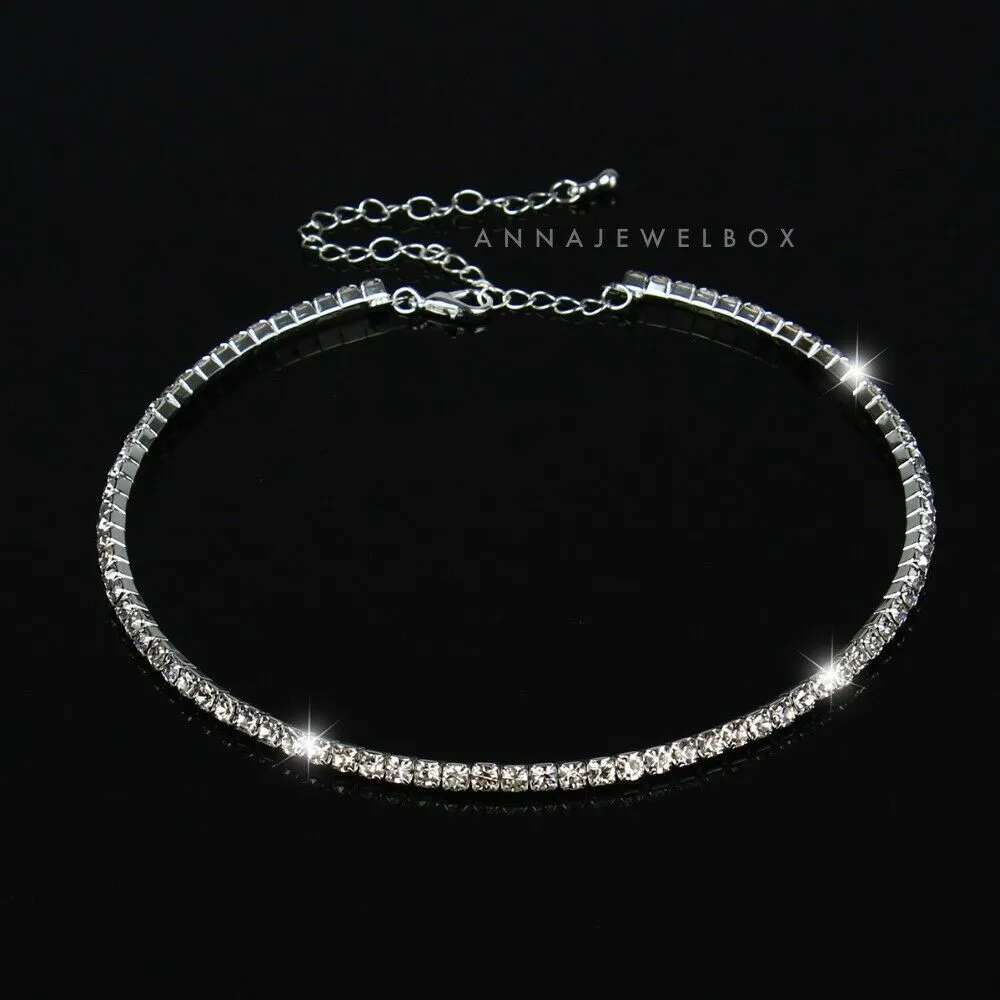 Flexible Diamante Silver Choker Necklace