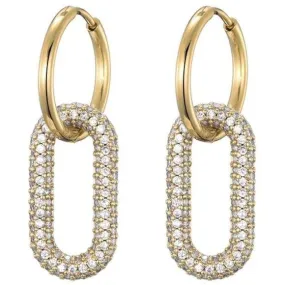 Gold Hoops Oval Glittery Dangling Earrings