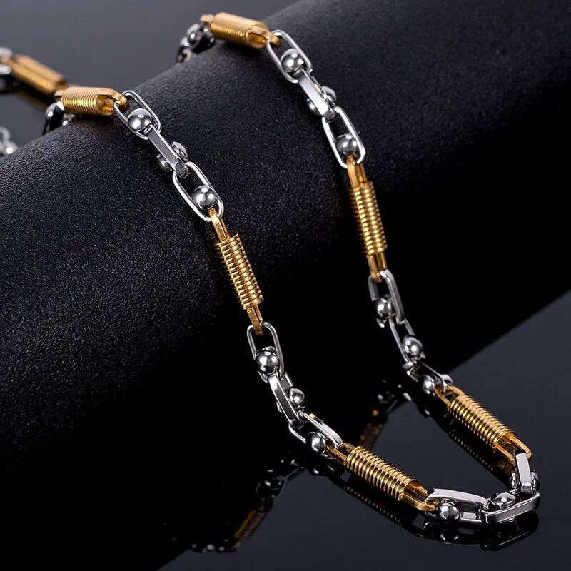 Gold Plated Silver Color Men's Necklaces 5MM Thick Stainless Steel Chain Choker Necklace