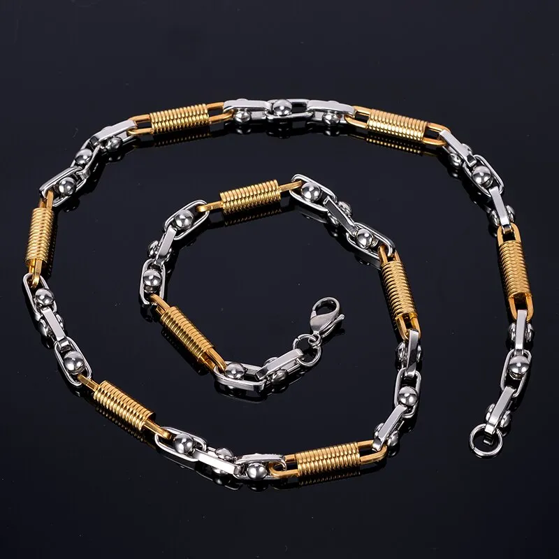 Gold Plated Silver Color Men's Necklaces 5MM Thick Stainless Steel Chain Choker Necklace