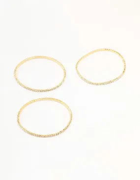Gold Plated Stretch Cup Chain Tennis Bracelets 3-Pack