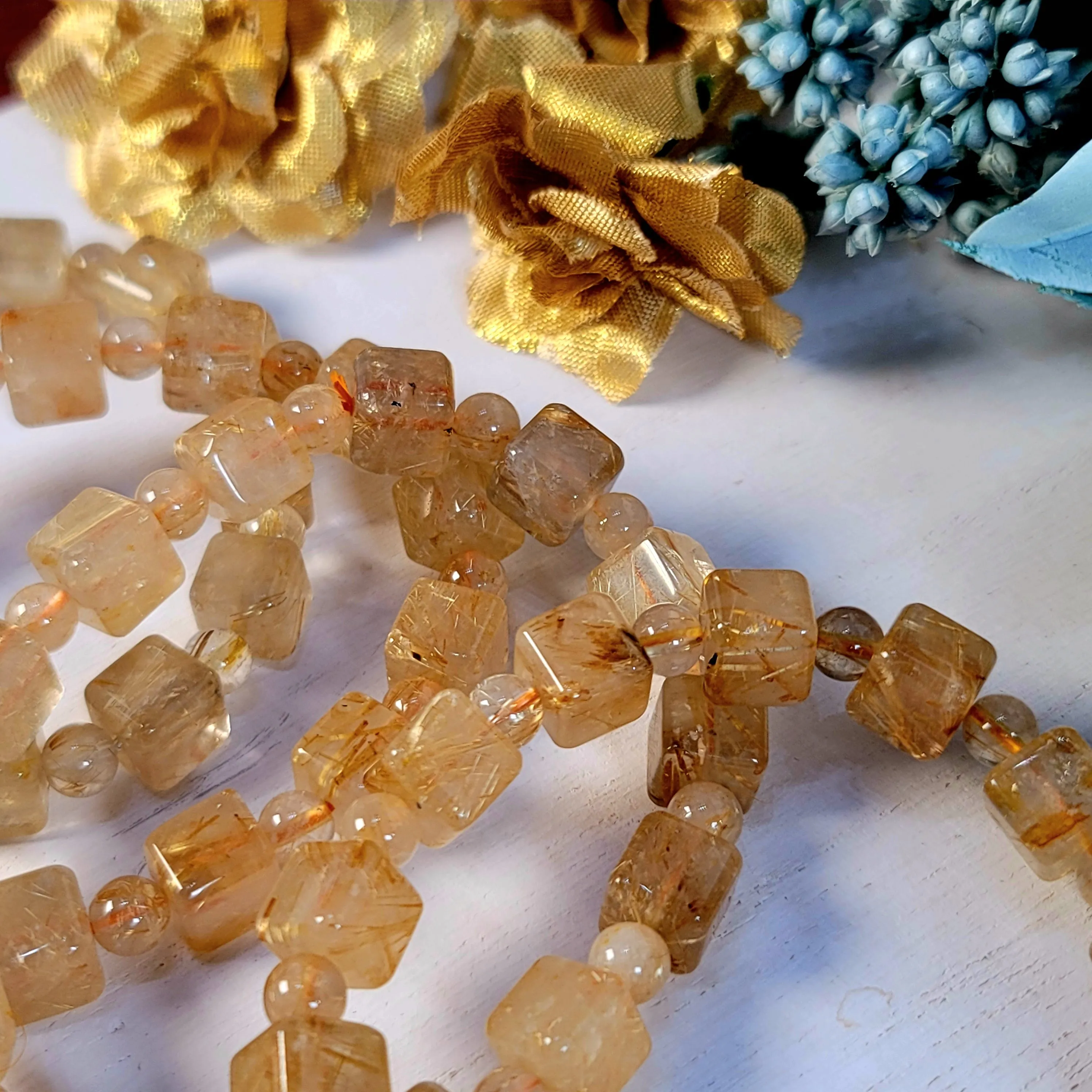 Gold Rutile Cube Bracelet for Manifesting, Protection and Spiritual Awakening