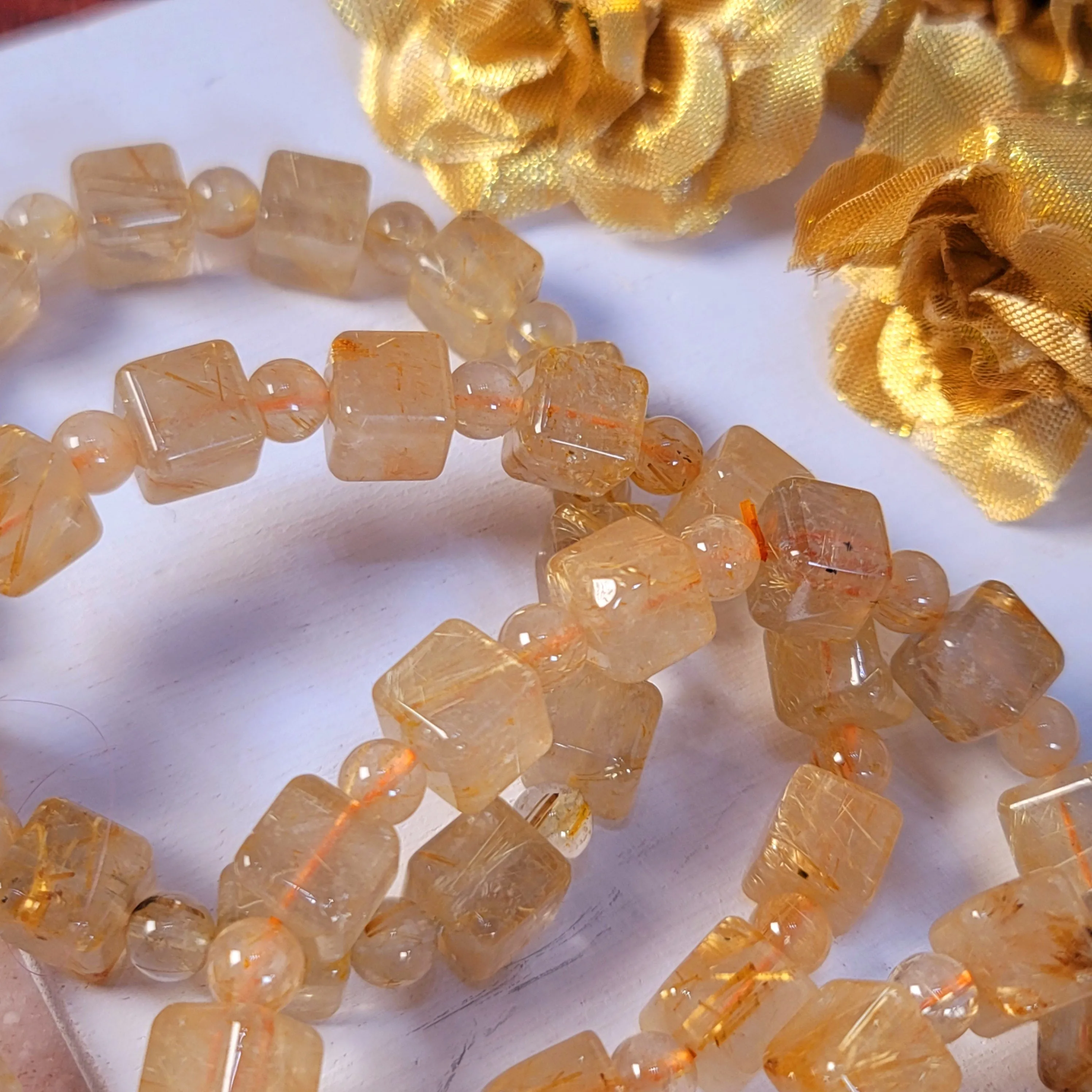 Gold Rutile Cube Bracelet for Manifesting, Protection and Spiritual Awakening