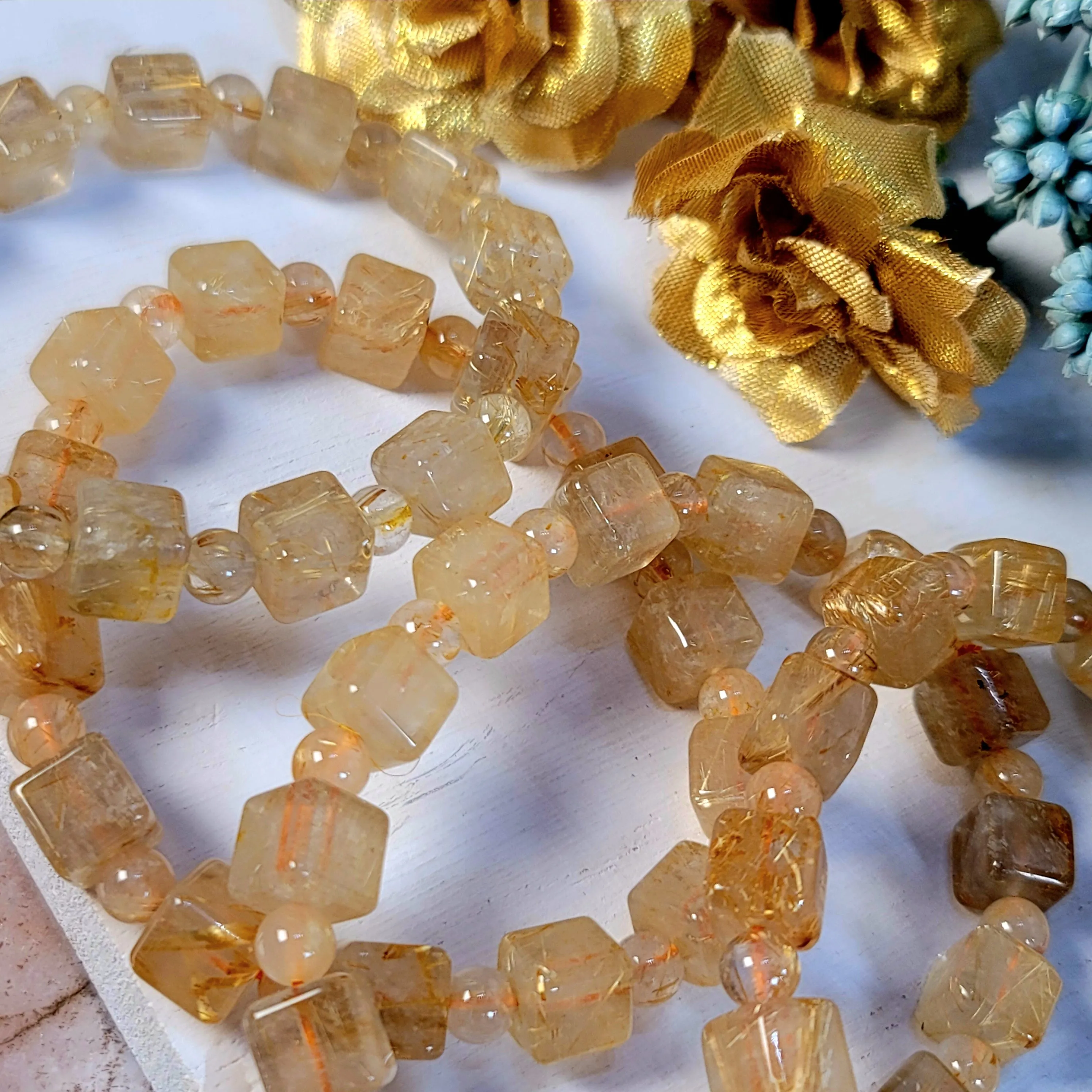 Gold Rutile Cube Bracelet for Manifesting, Protection and Spiritual Awakening