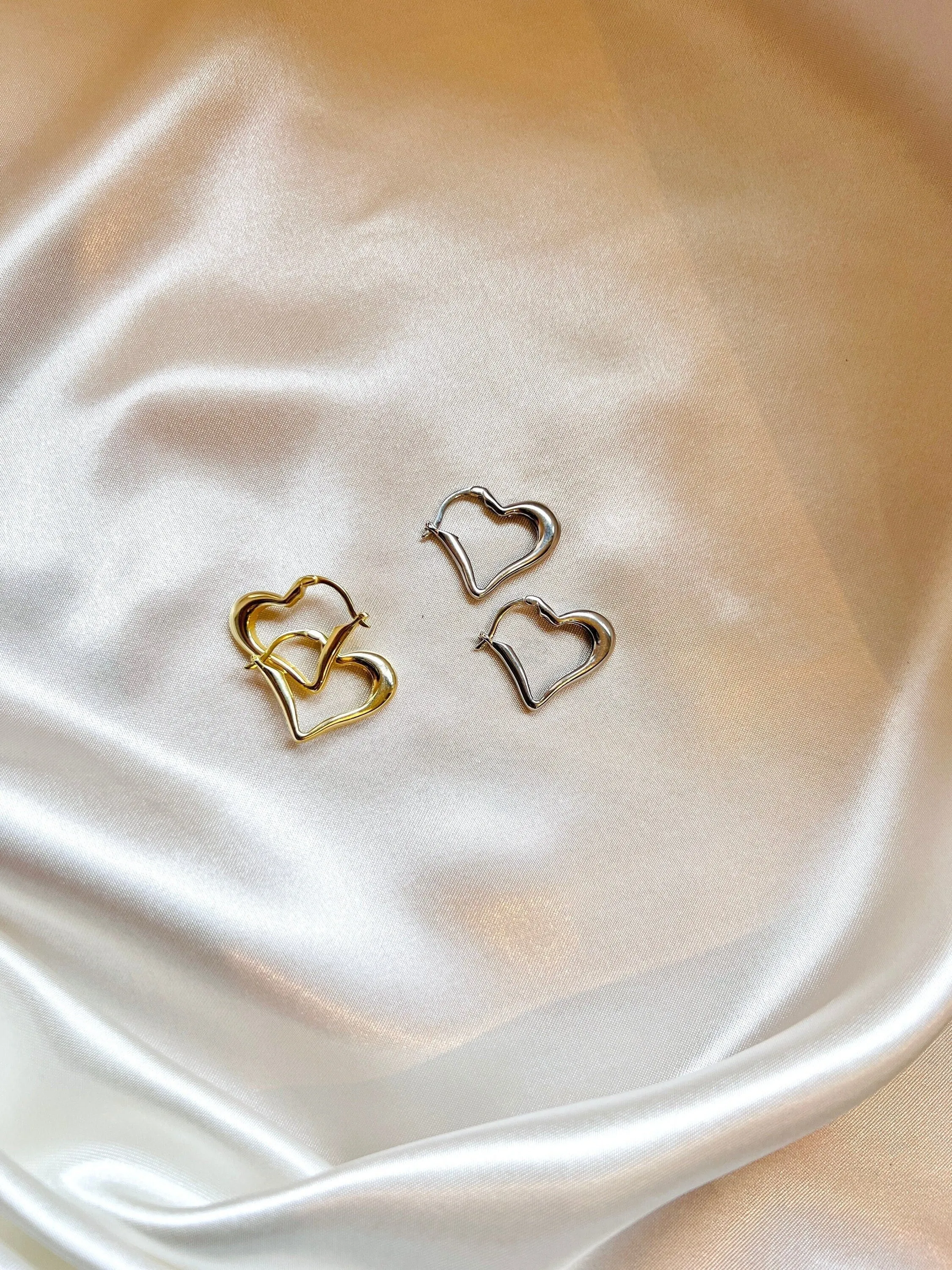 Heart Hoop Earrings in Sterling Silver Heart Shaped Earrings Gold Heart Hoop Earrings Minimal Design Hoop Earrings Dainty Heart Gift For Her
