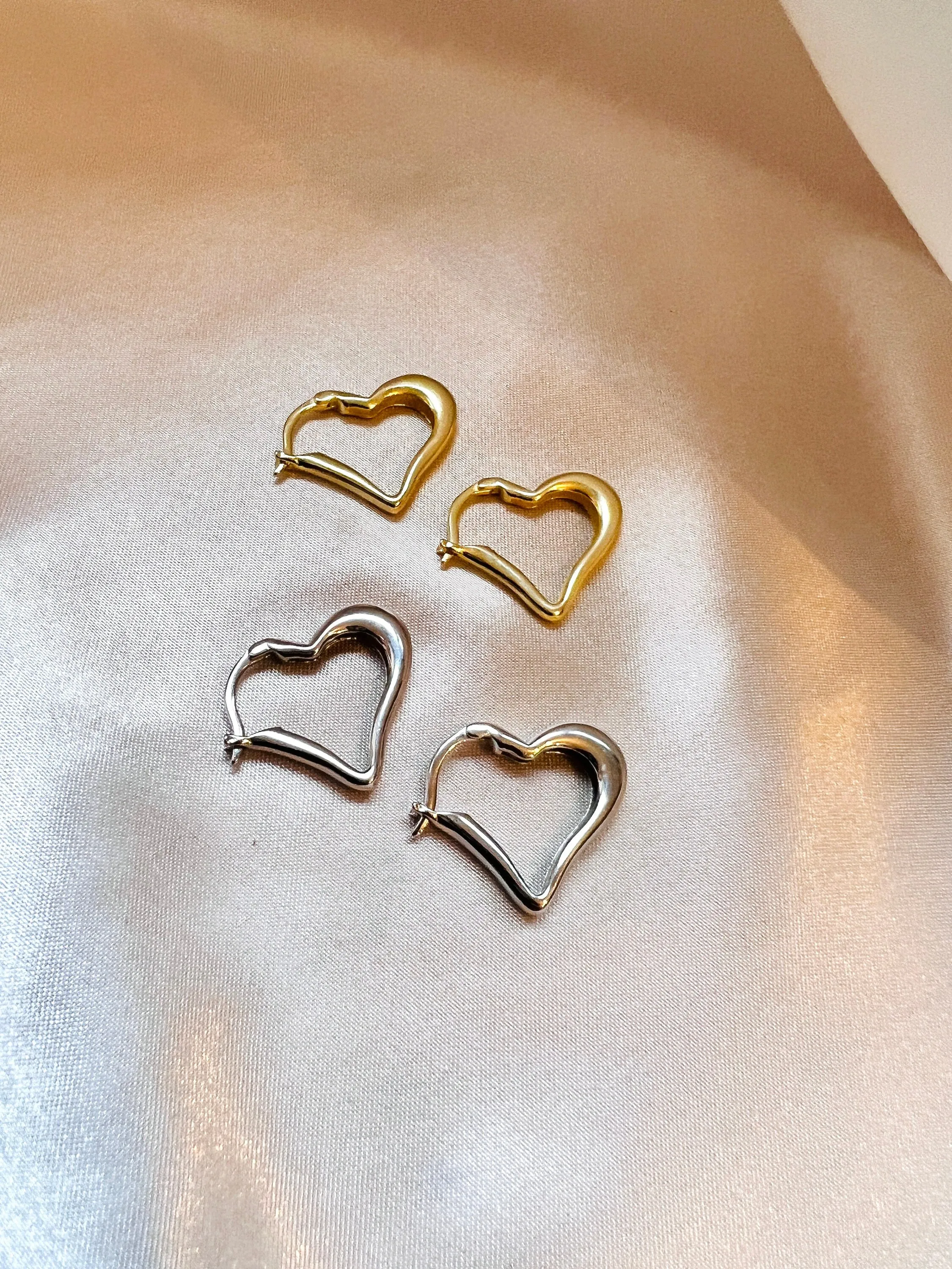 Heart Hoop Earrings in Sterling Silver Heart Shaped Earrings Gold Heart Hoop Earrings Minimal Design Hoop Earrings Dainty Heart Gift For Her