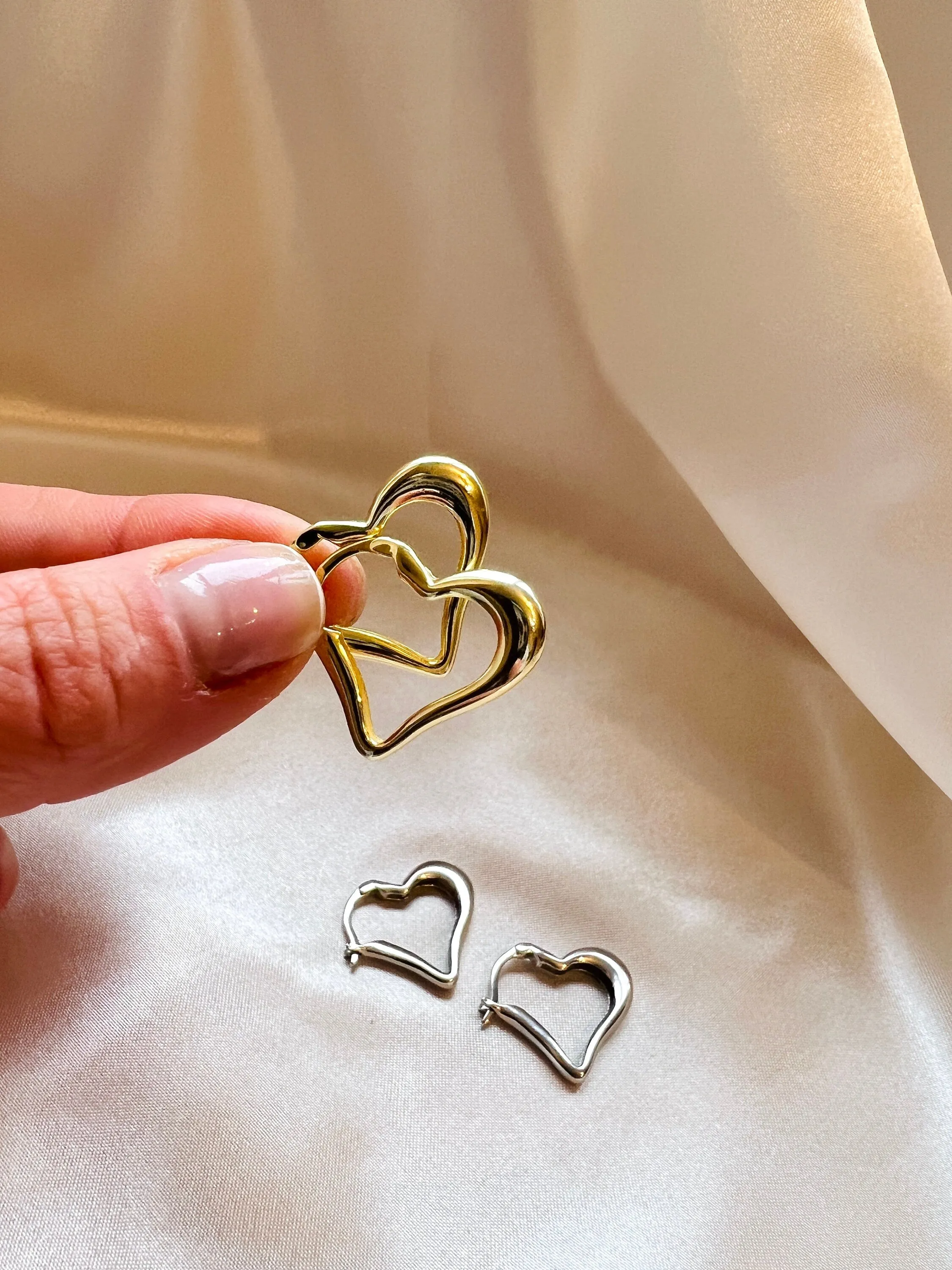Heart Hoop Earrings in Sterling Silver Heart Shaped Earrings Gold Heart Hoop Earrings Minimal Design Hoop Earrings Dainty Heart Gift For Her