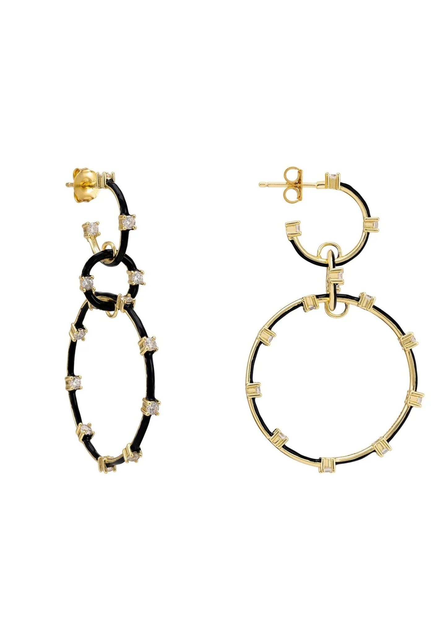 Helix Black Enamel Hoop Earrings Gold