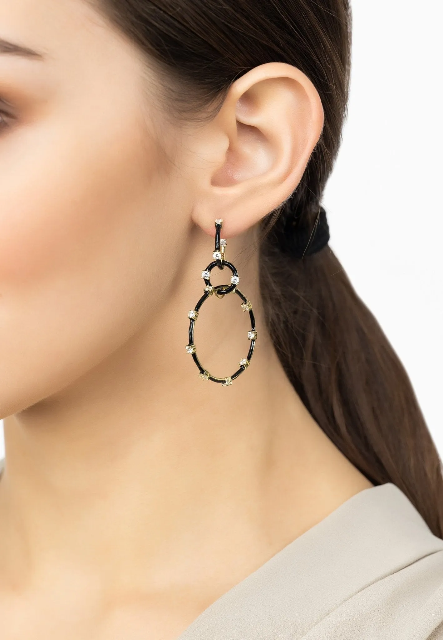 Helix Black Enamel Hoop Earrings Gold