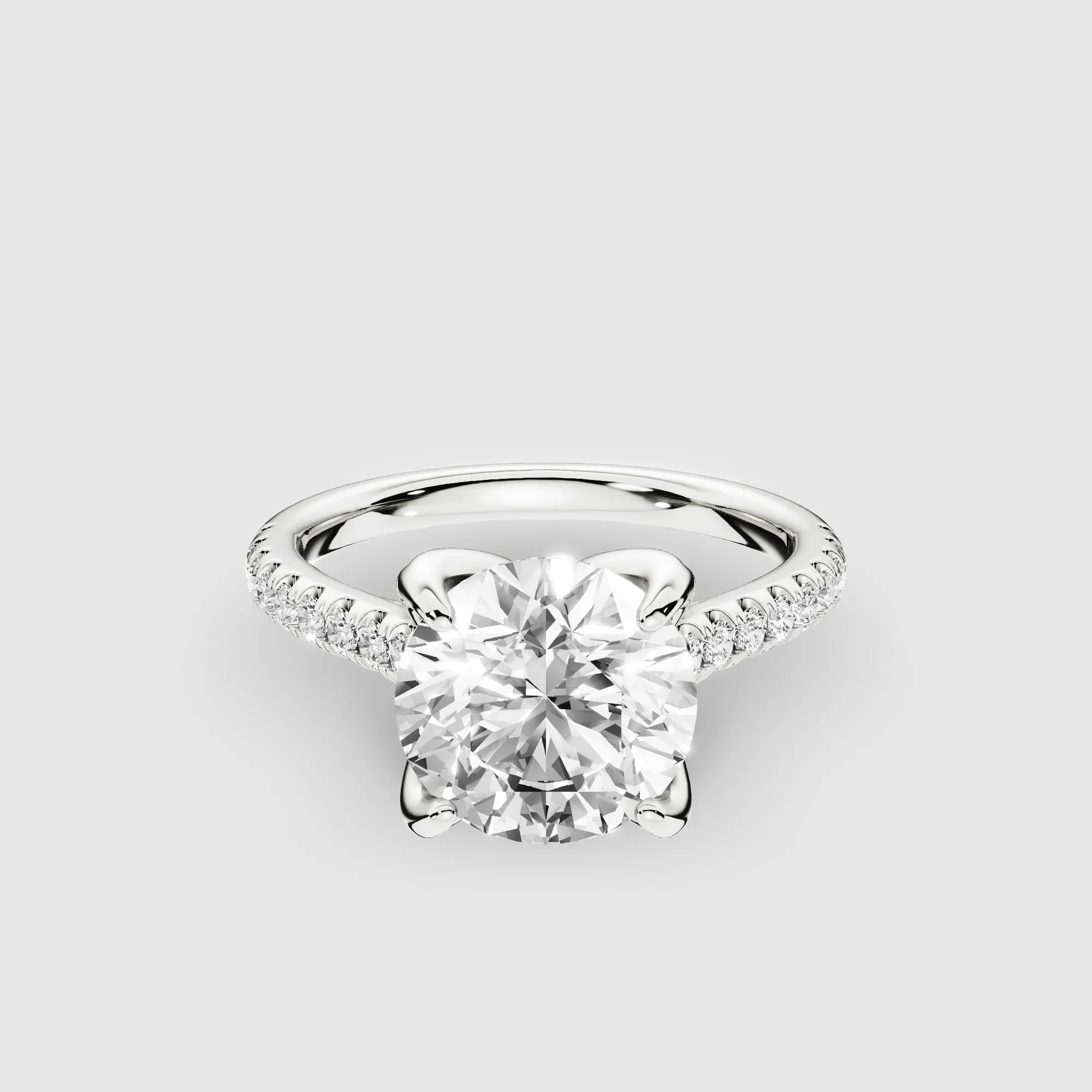 Hidden Studded Tulip Solitaire Ring-Round