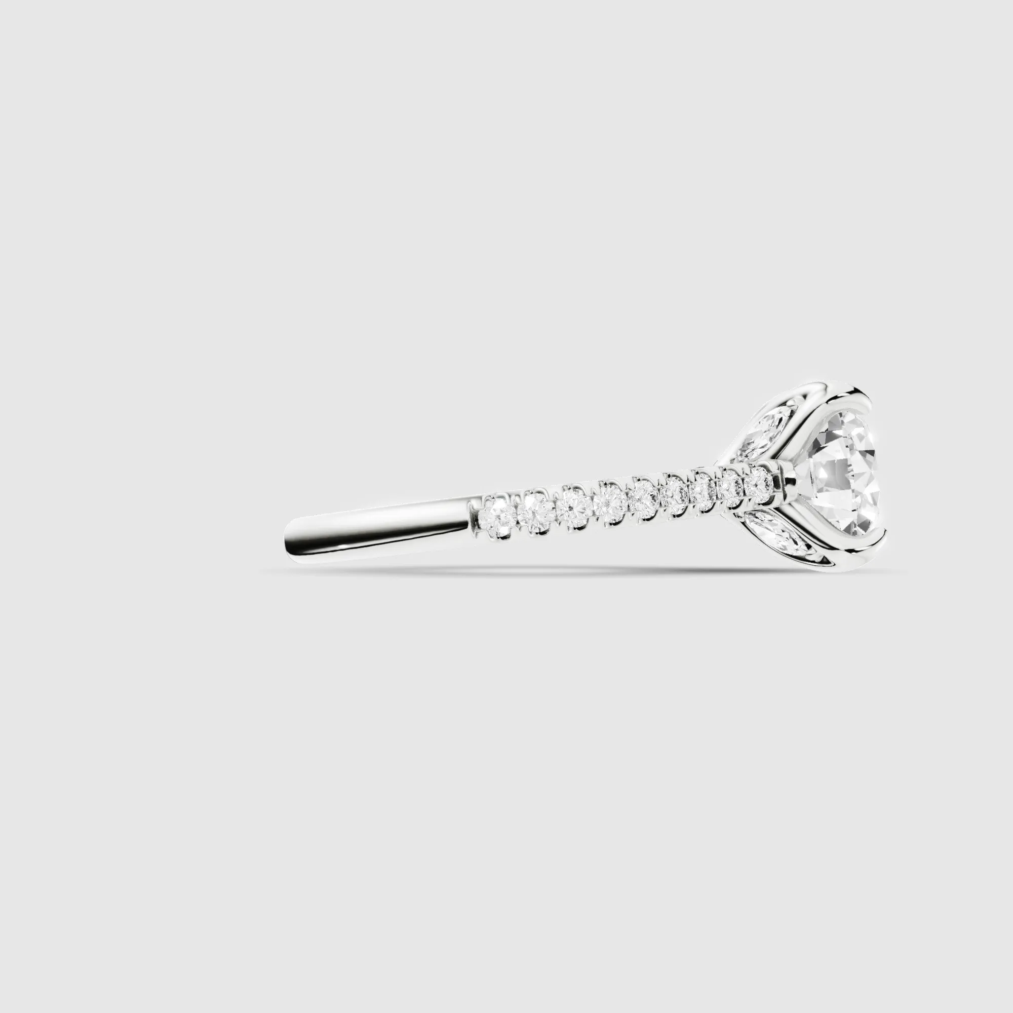 Hidden Studded Tulip Solitaire Ring-Round