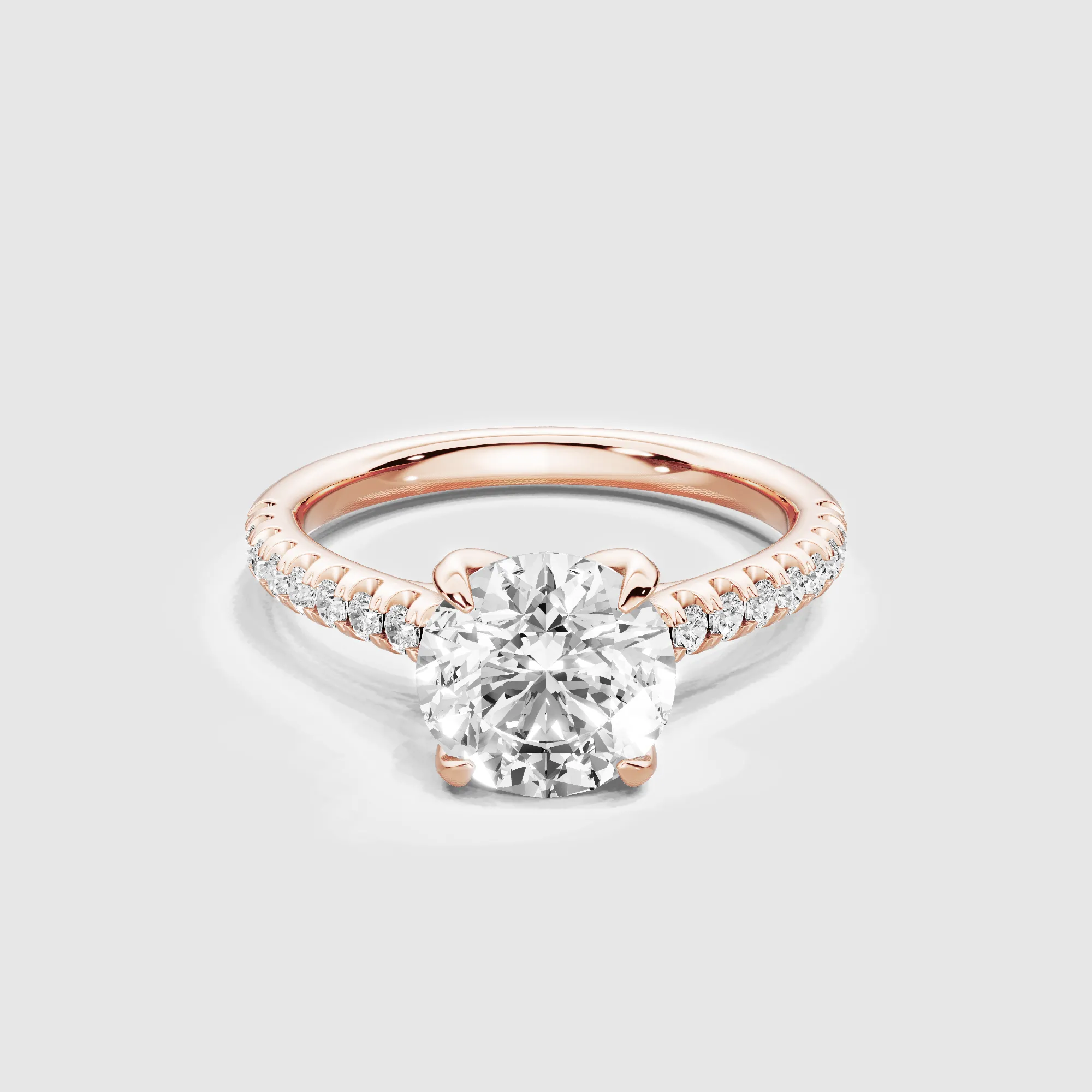 Hidden Studded Tulip Solitaire Ring-Round