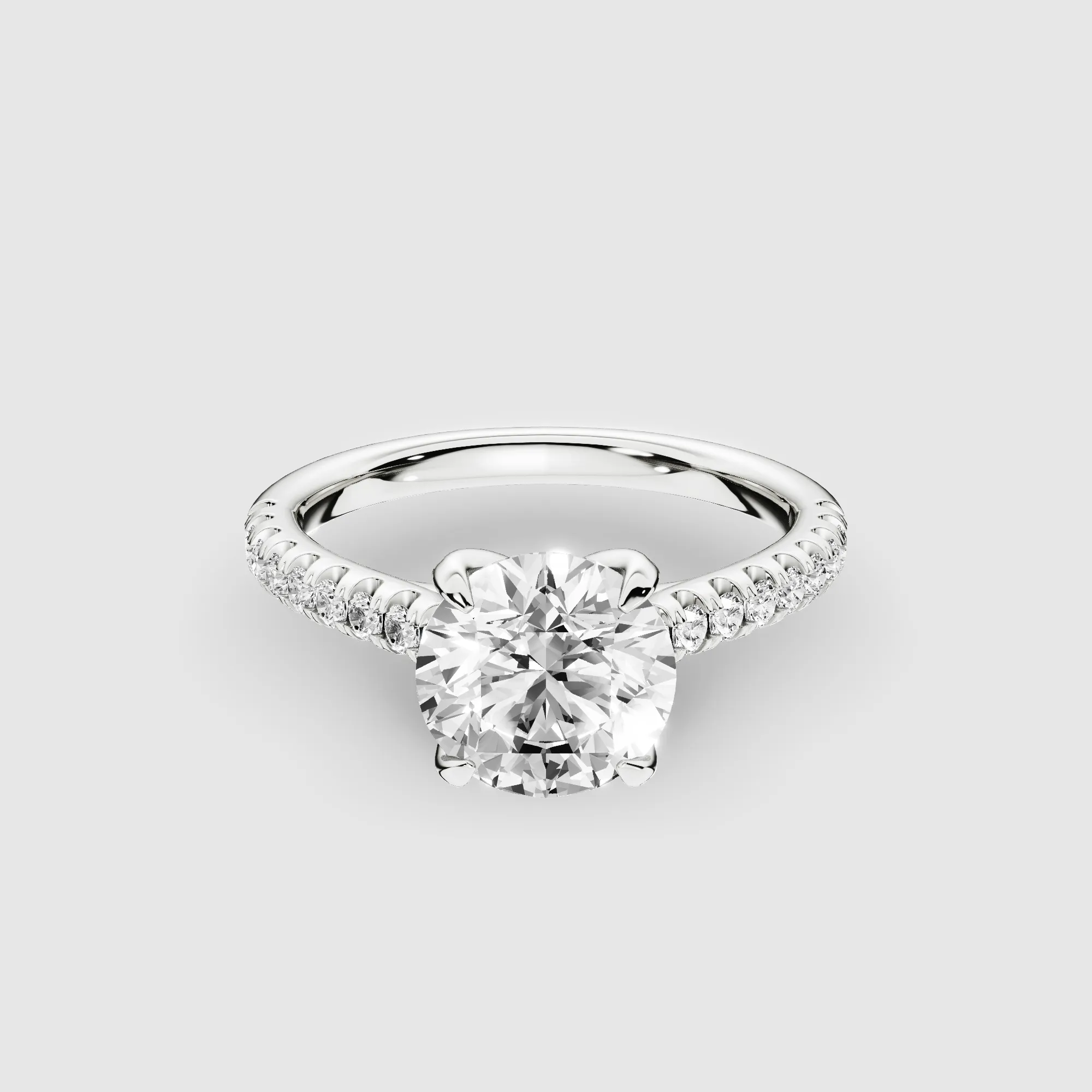 Hidden Studded Tulip Solitaire Ring-Round