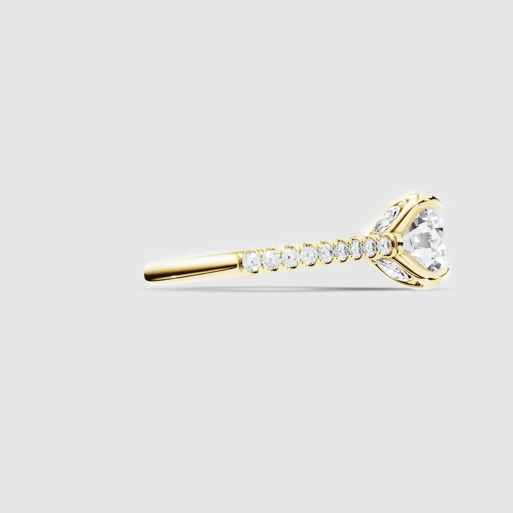 Hidden Studded Tulip Solitaire Ring-Round
