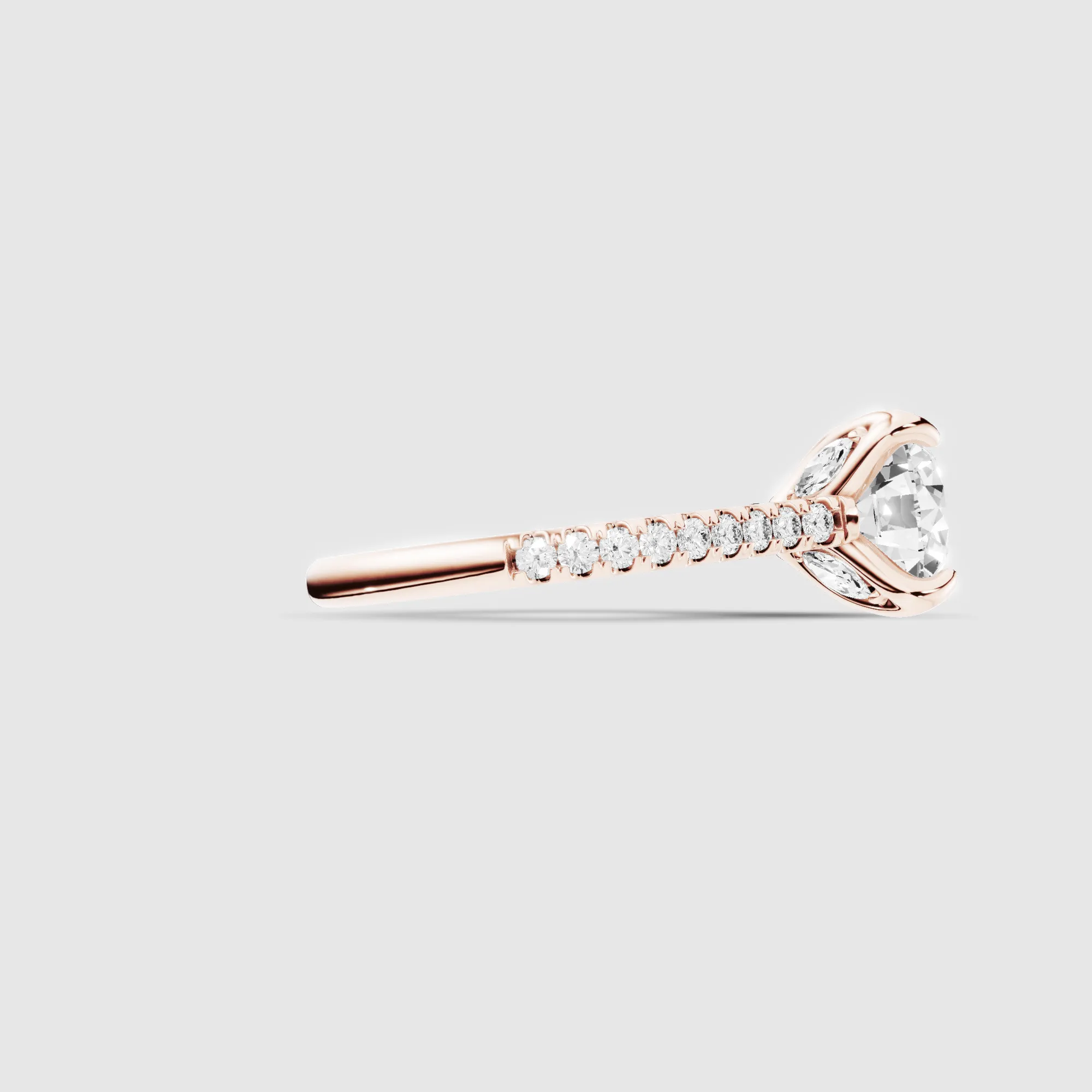 Hidden Studded Tulip Solitaire Ring-Round