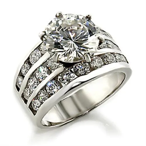 High-Polished 925 Sterling Silver Ring with AAA Grade CZ in Clear for Women Style 3625