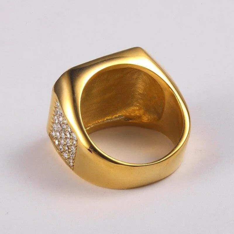 HIP Hop US 7 to 12 size Bling Iced Out Square Ring with zircon Gold Silver Color Stainless Steel Wedding Rings For Men Jewelry