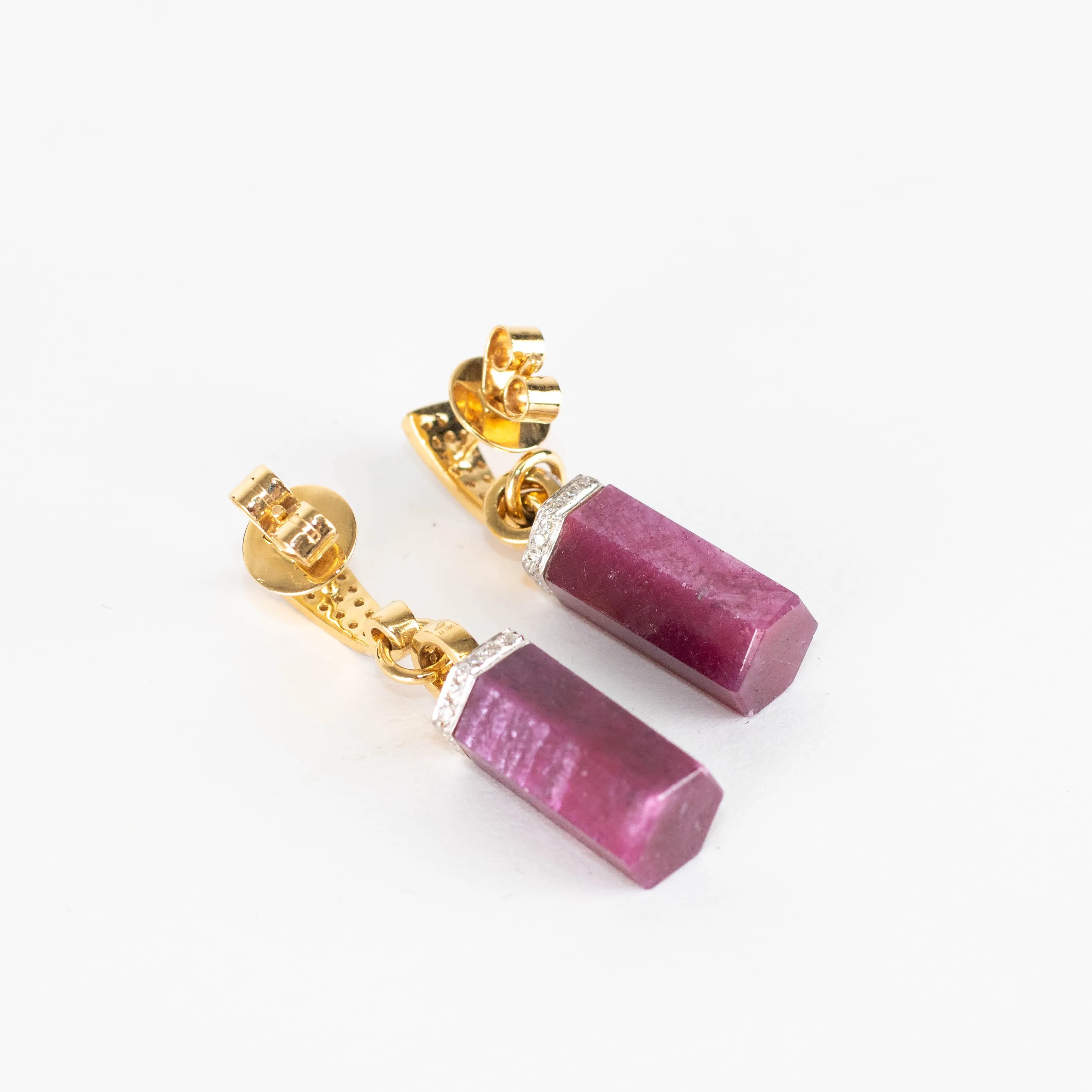 Jade Jagger Carved Ruby Pencil Rocktagon Earrings with White Diamonds