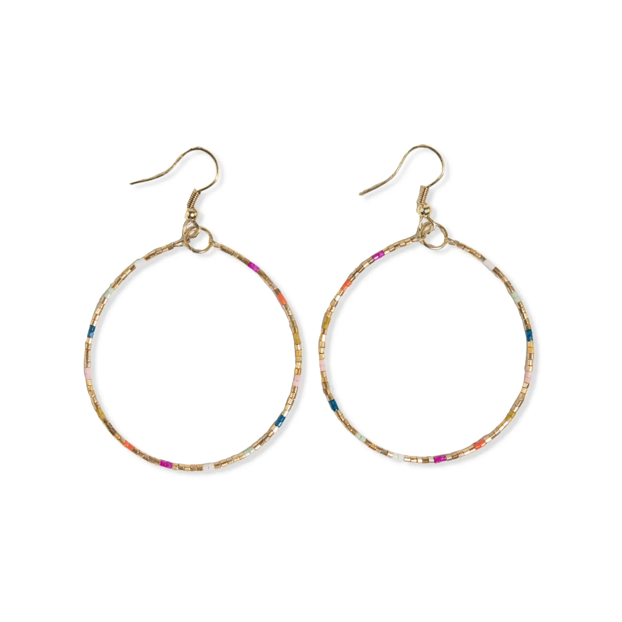 Kelly Checkered Beaded Hoop Earrings Rainbow