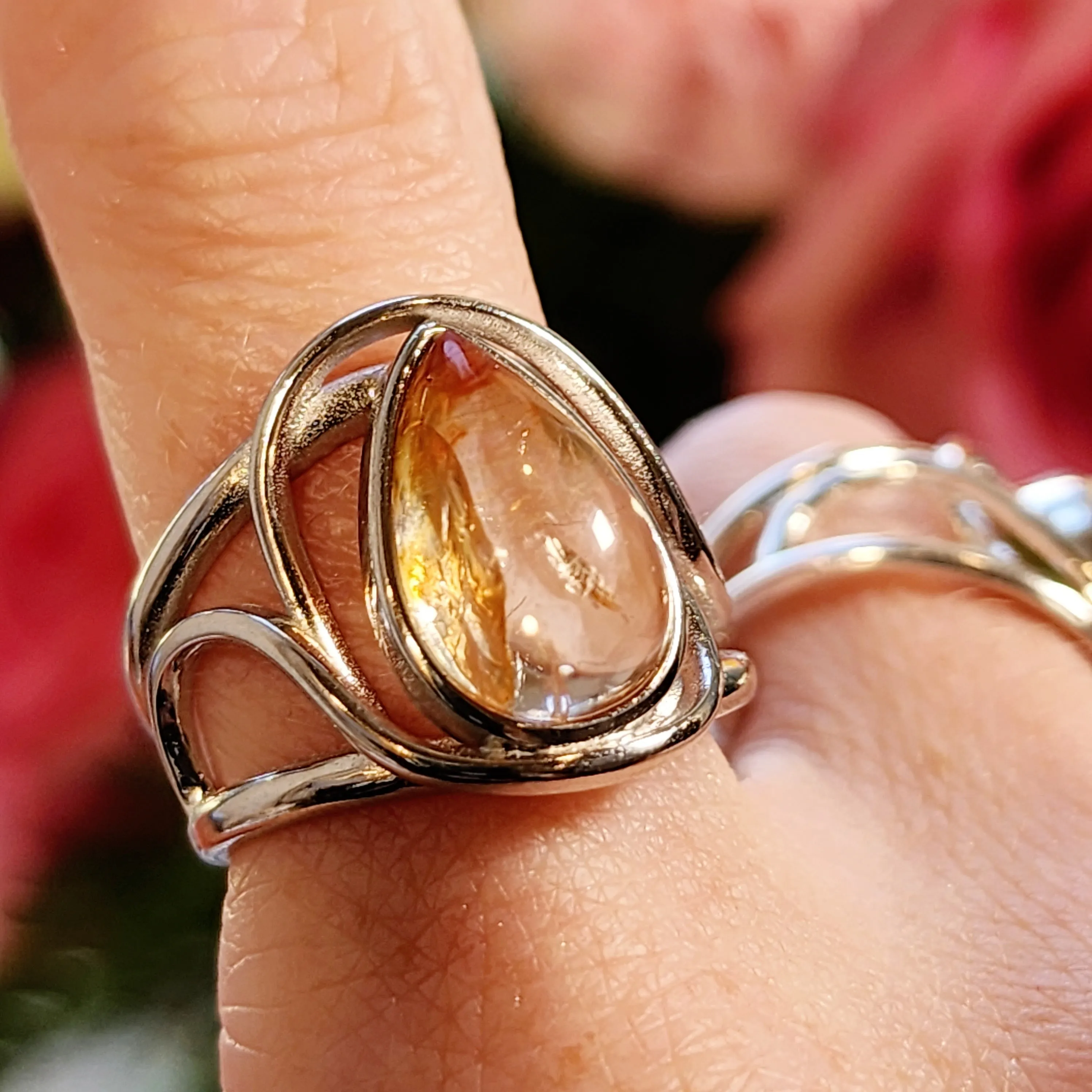 Koi Quartz Finger Cuff Adjustable Ring .925 Sterling Silver for Spiritual Transformation