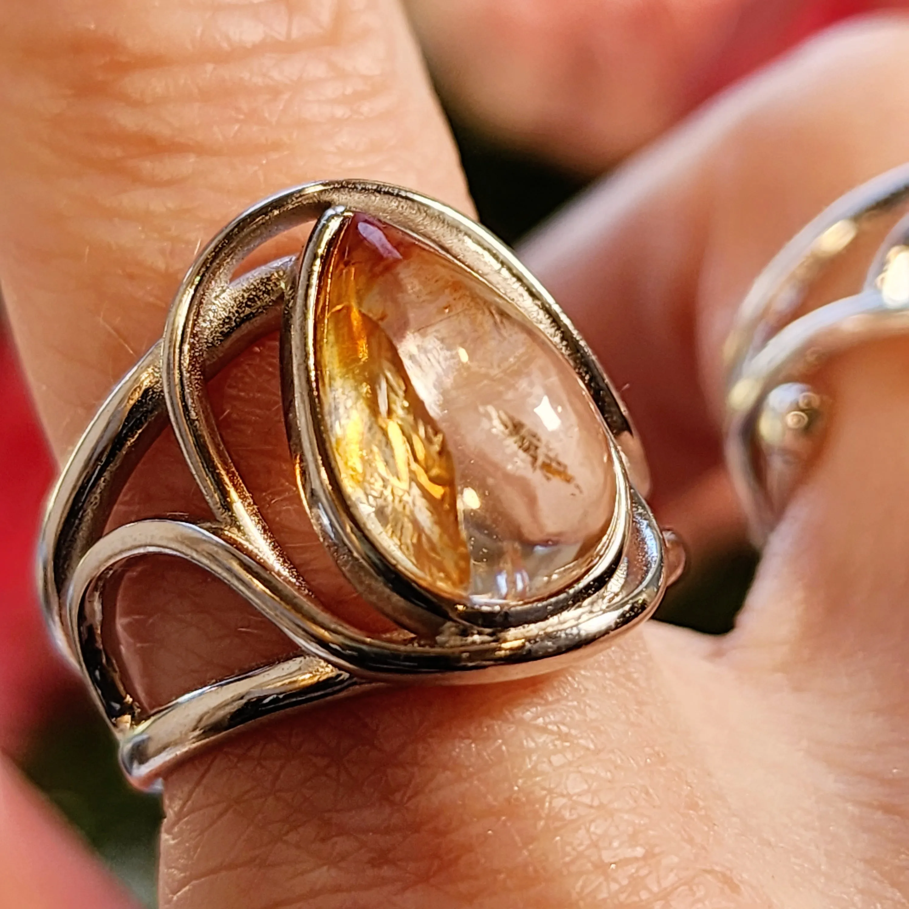Koi Quartz Finger Cuff Adjustable Ring .925 Sterling Silver for Spiritual Transformation