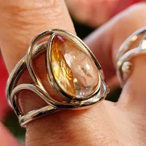 Koi Quartz Finger Cuff Adjustable Ring .925 Sterling Silver for Spiritual Transformation