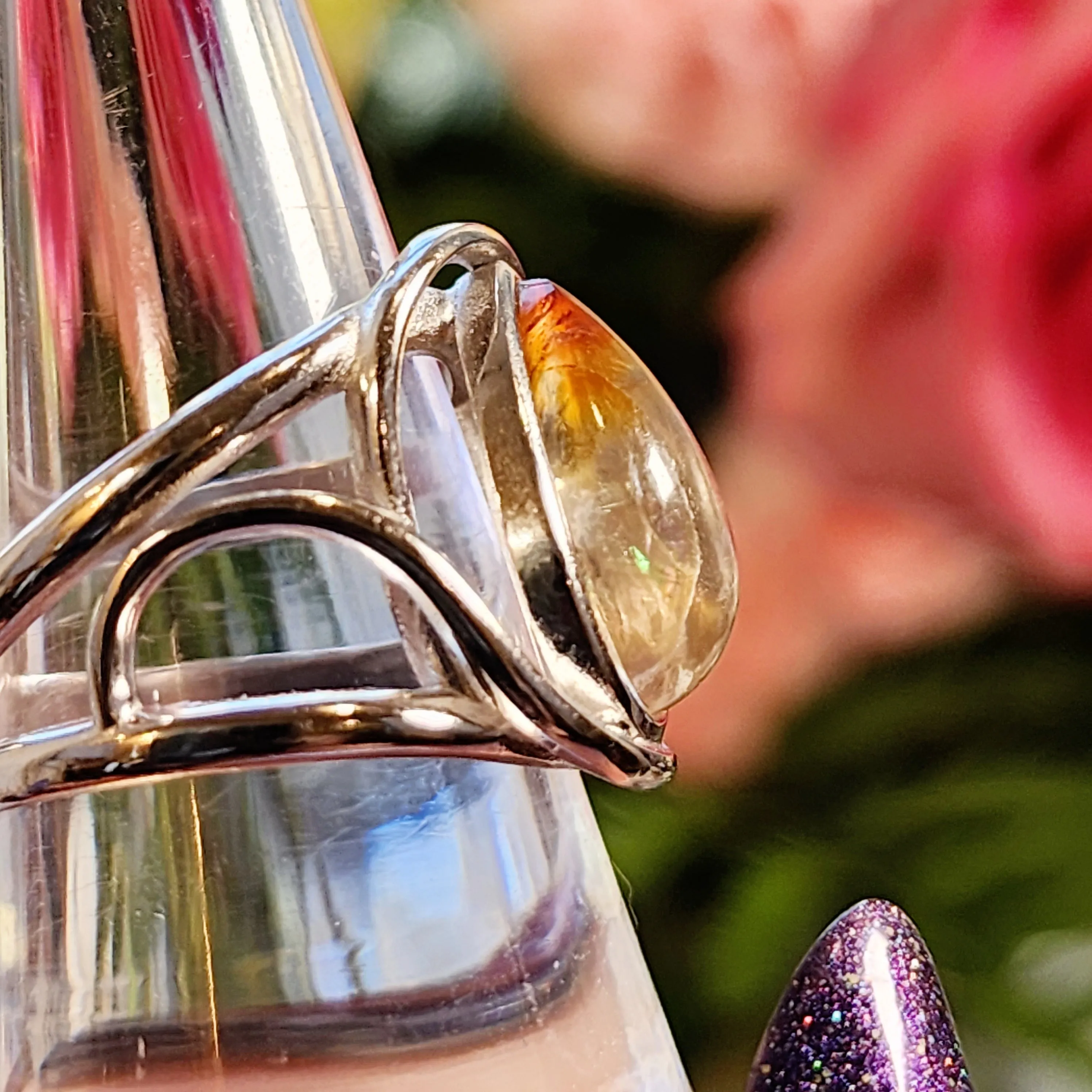 Koi Quartz Finger Cuff Adjustable Ring .925 Sterling Silver for Spiritual Transformation