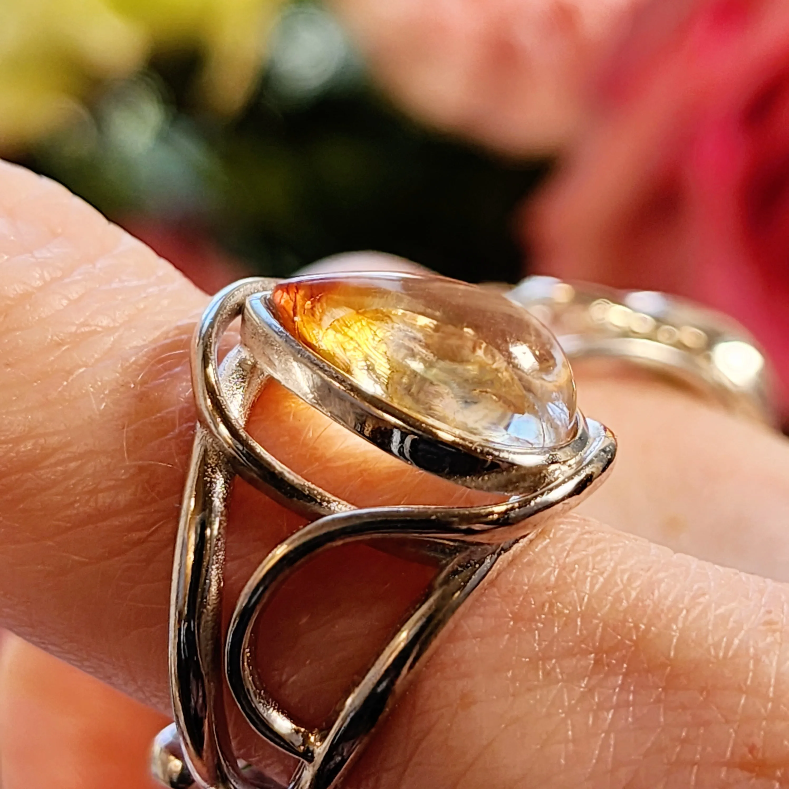 Koi Quartz Finger Cuff Adjustable Ring .925 Sterling Silver for Spiritual Transformation