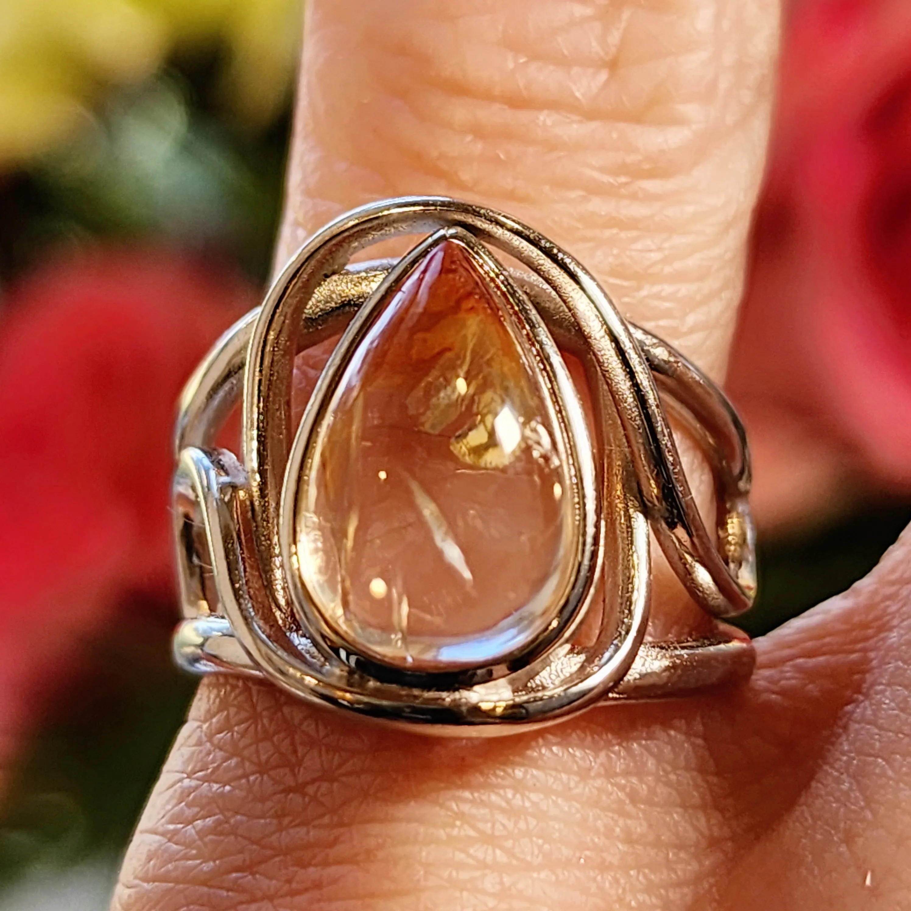 Koi Quartz Finger Cuff Adjustable Ring .925 Sterling Silver for Spiritual Transformation