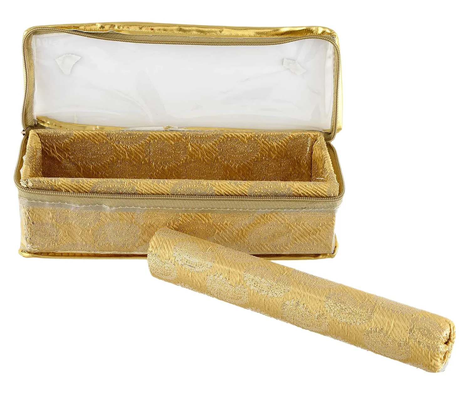 Kuber Industries Carry Design Laminated 1 Rod Box, Organizer For Bangle, Watches, Bracelets, Jewellery With Tranasparent Top - Pack of 2 (Gold)-47KM028